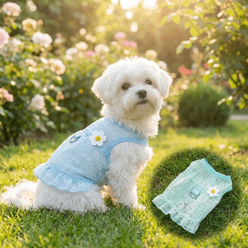 Flying Sleeves Dog Cool Dress Breathable Mesh Pet Floral Skirt Summer Pet Clothes  Spring Season