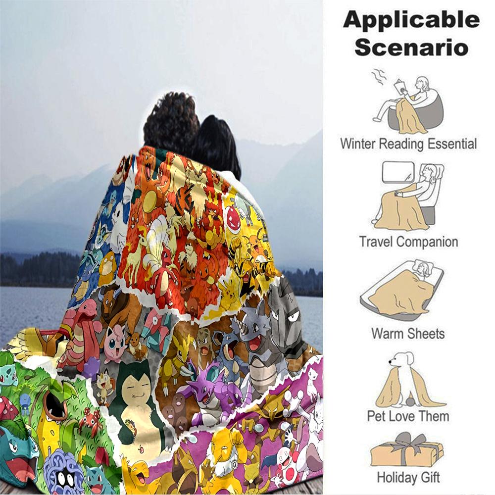 Pokemon Character Collage Blanket Soft Throw Blanket For Home Bedroom Bed Sofa Travel Office Solid Christmas Blanket