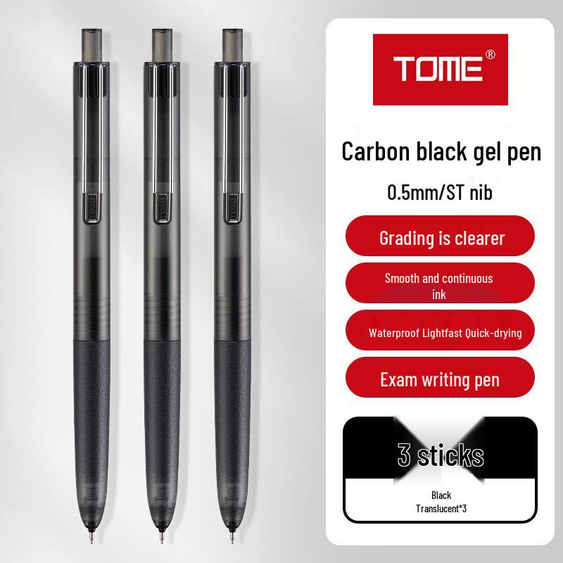 TOME TM701 Carbon Black Click Gel Pen, 0.5mm, Black Ink for Exams