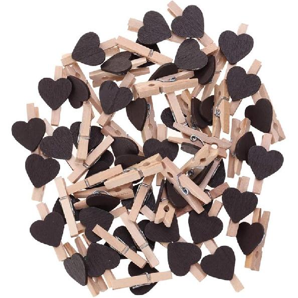Kisangel 50pcs Mini Heart- Shaped Wooden Clips DIY Craft Clips Photo Paper Pegs for Photos Cards Paintings Scrapbookings Wedding Valentines Day Decor