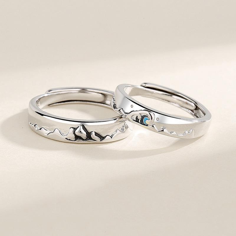 New Simple Couple Rings Silver Color Sun Moon Adjustable Open Ring For Women Men Wedding Fashion Jewelry Gifts