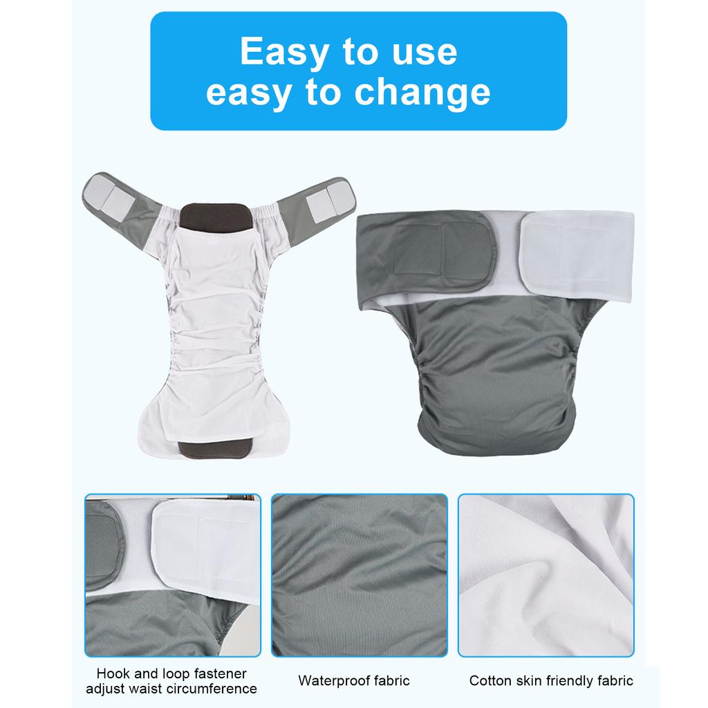 Adult Cloth Diaper Nappy Reusable Washable Breathable Waterproof for Teen The Disabled Gray