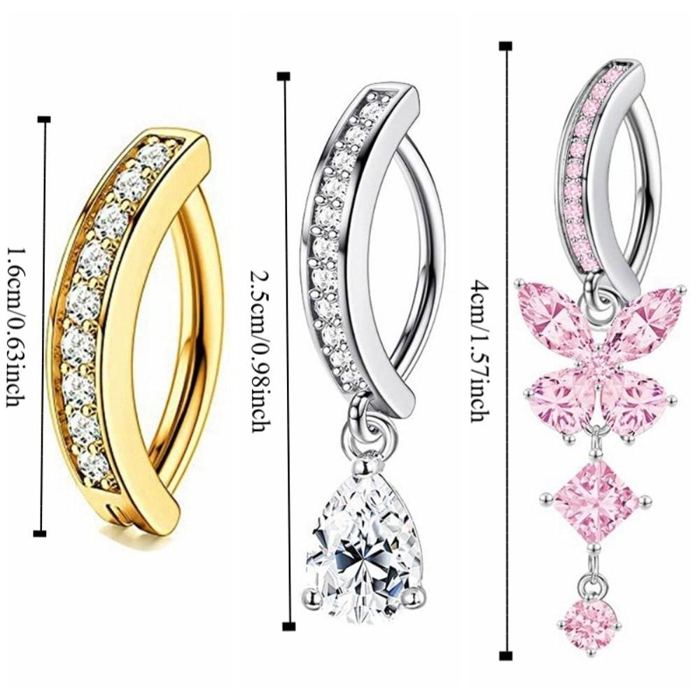 Butterfly Gem Navel Piercing Stainless Steel Shiny Body Jewelry Zircon Belly Button Rings  Stylish