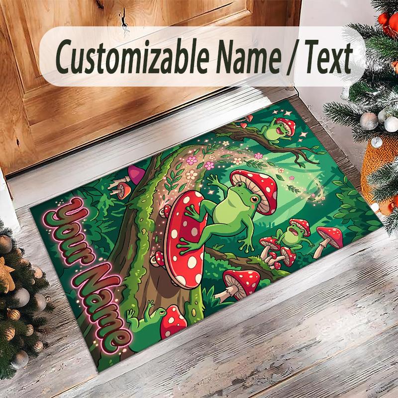 Forest Nature Theme Crystal Velvet Rug Personalized Custom Name Text Soft Floor Mat Home Decor
