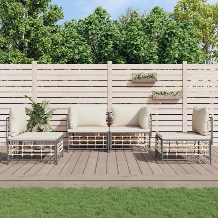 VidaXL Salon de jardin 4 pcs avec coussins anthracite résine tressée, ensemble de salon, ensemble de salon d'extérieur, 3186712