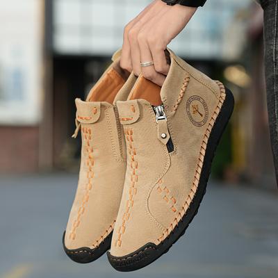 Zapatos Casuales de Cuero Hechos a Mano de Moda Para Hombre Zapatillas Hombre Calzado Plano Cremallera Botas de Cuero Hombre Tobillo Talla Grande 39-48