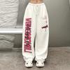 Spring and Autumn American Wide Leg Sweatpants Women's Harajuku Hip Hop YK Printed White Jazz Dance Sports Drawstring Trousers