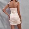 Women's Sexy Ruched Bodycon Midi Dress Spaghetti Strap Sleeveless Club Party Dress
