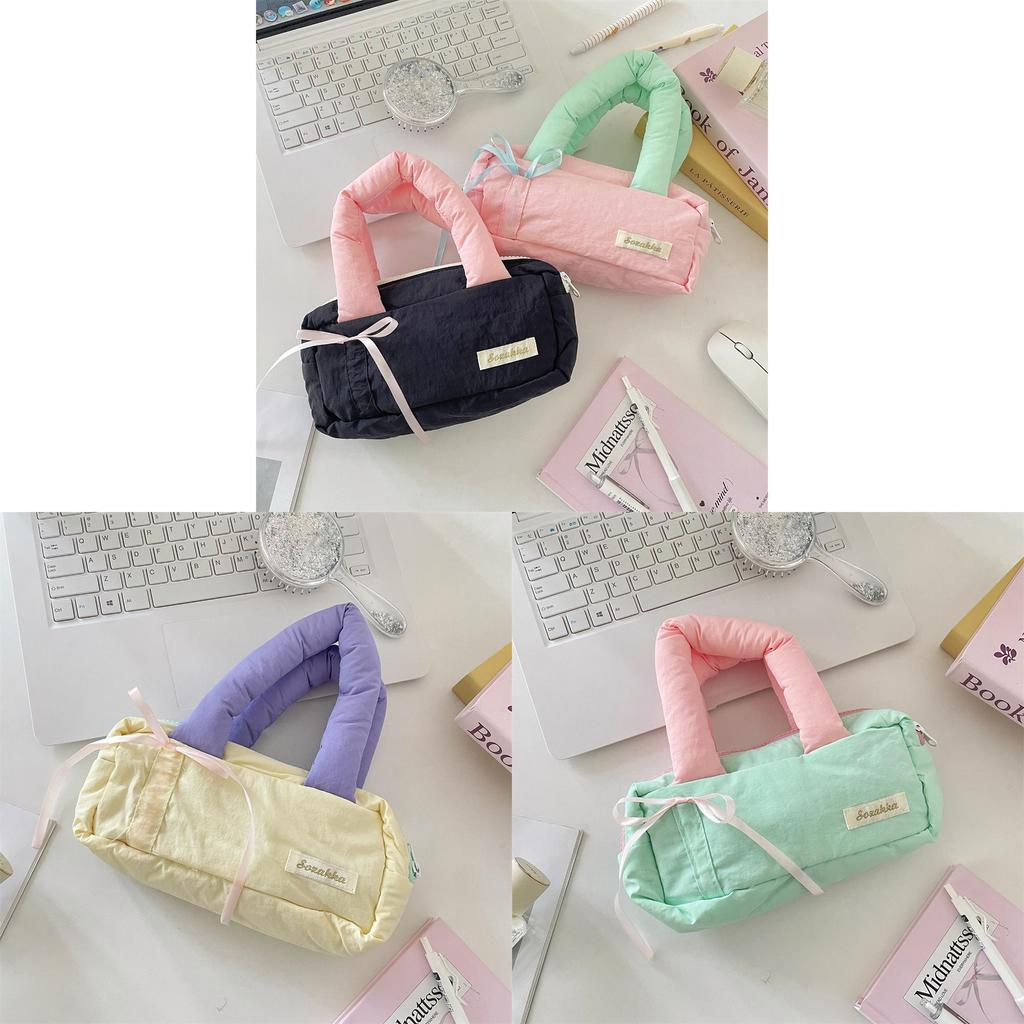 Style Color Block Pencil Case Large Capacity For Girls Travel Storage Bag