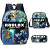 Roblox Retro Cartoon Backpack Set - Trendy 3-Piece Schoolbag for Kids