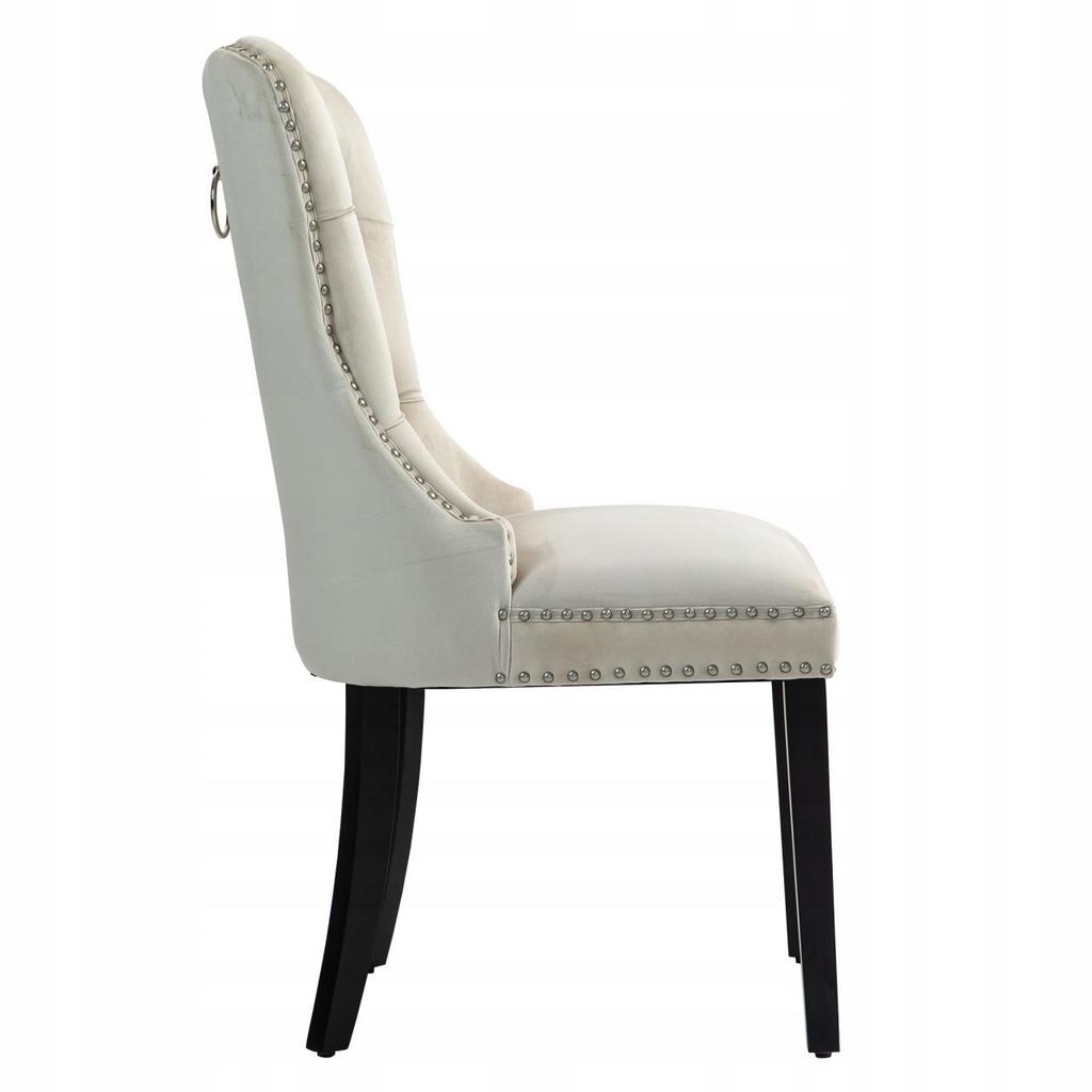Silla moderna clásica beige de terciopelo acolchado con aldaba metálica Furnitex