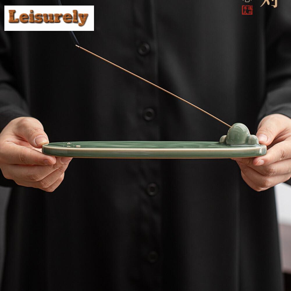 Green Water Glaze Incense Tea Ceremony Incense Burner Small Ornaments Zen Sandalwood Furnace Home Incense Line Agarwood Seat
