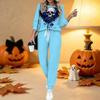 Conjunto de Dos Piezas con Estampado de Halloween para Mujer, Top de Manga Larga con Cuello Redondo y Pantalones Jogger con Cordón, Chándal Casual para Primavera Otoño
