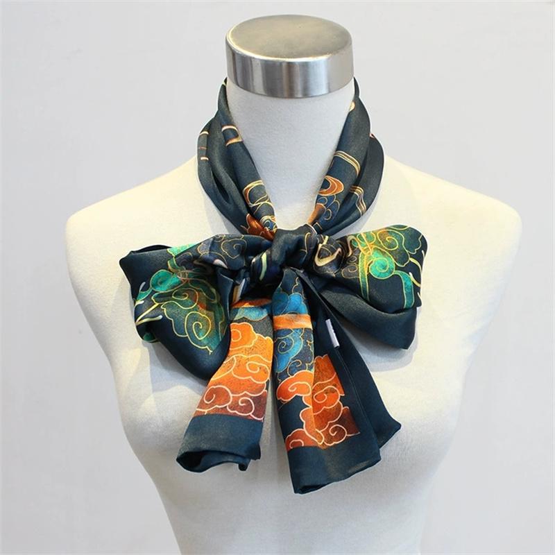 Chinese Style Colorful Double-Layer 100% Pure Silk Long Scarf for Women Ribbon Mulberry Silk Multi-Functional Long Scarf