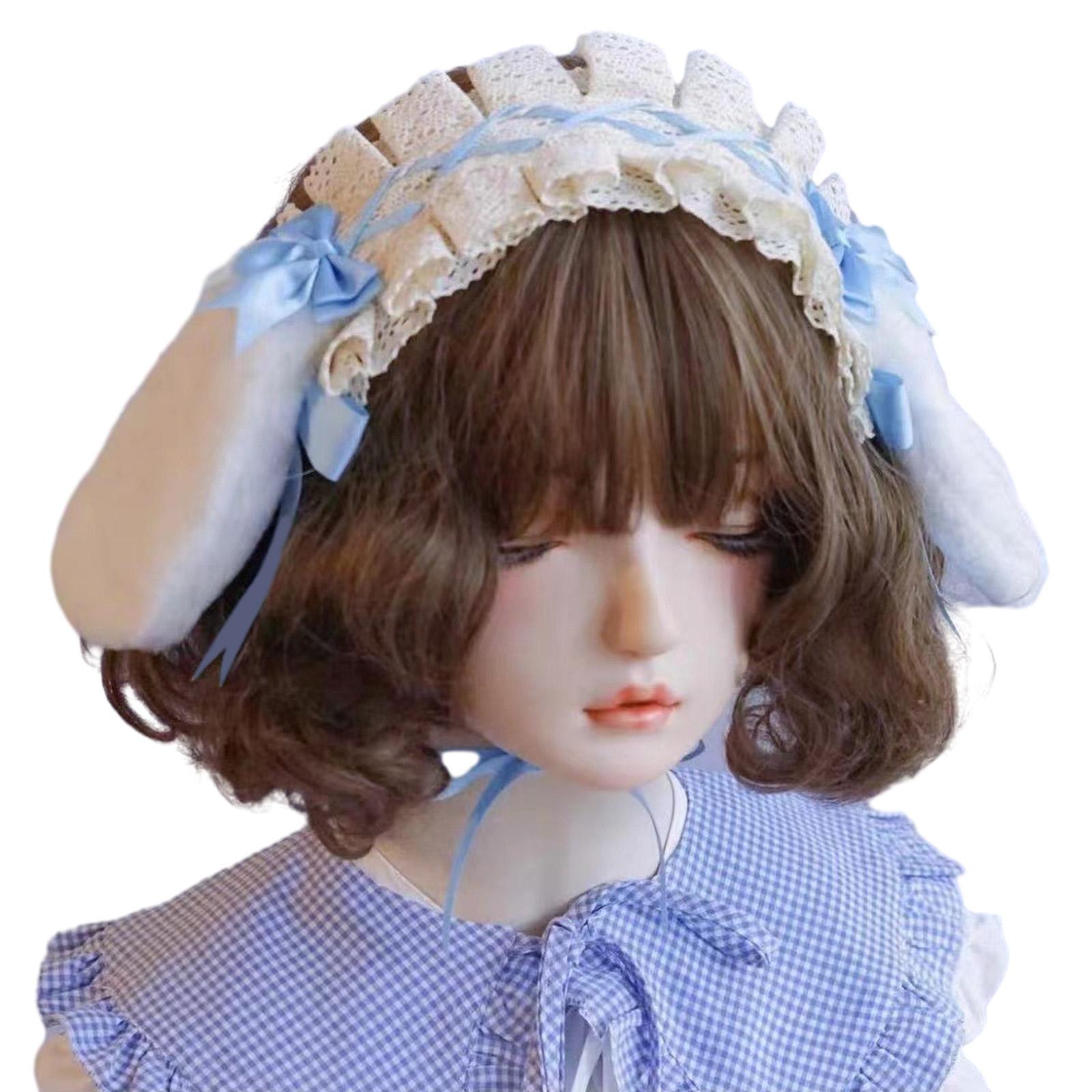 

Готический кружевной обруч для волос для девочек в стиле Лолита, аниме, ободок с кроличьими ушками, головной убор для косплея, вечеринки, головной убор для ComicShow синий