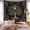 Neon Sun & Moon Tapestry, Psychedelic Rainbow Celestial Print with Clouds On Black Background, Wall Hanging for Boho Decor