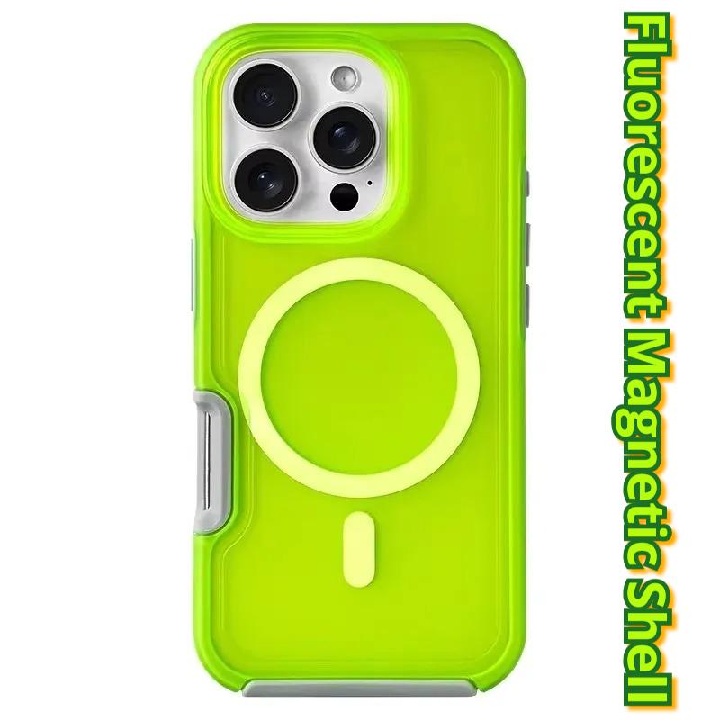 Fluorescent Candy Colour Car Magnetic Matte Phone Case for IPhone 16 15 14 Plus 13 12 Pro Max Wireless Charge Protector Cover