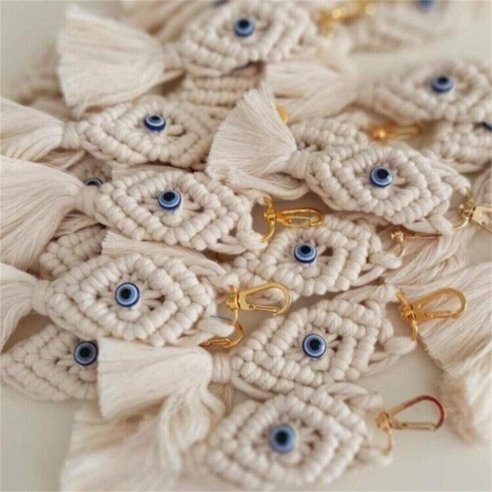 Blue-Eyed White Cotton Thread Keychain & Car Ornament