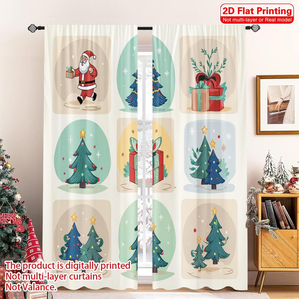 

2pcs 2D flat printing Merry Christmas Popular Party Window Curtains Santa Christmas Tree Stars Gifts 100% Polyester Without 52.50×116.00 CM 2pcs
