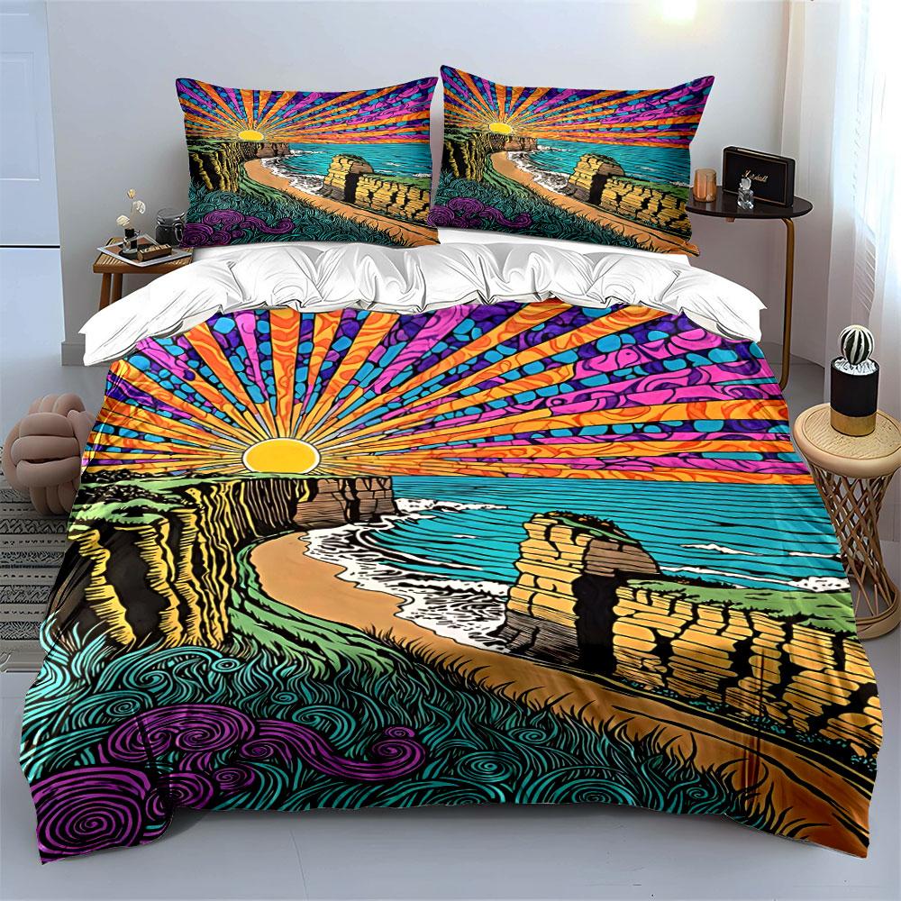 Cliffs, ocean, sunburst design. Bedding sets Duvet cover sets Duvet covers Pillowcases(1* Duvet Cover 2* Pillowcases without duvet insert)