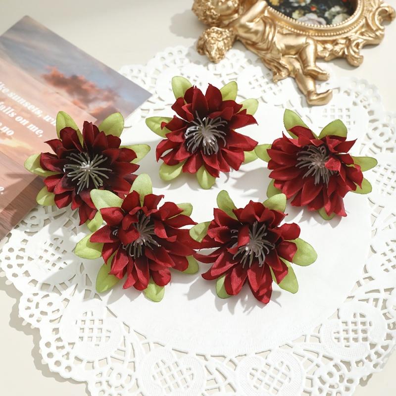 10Pcs 5cm Artificial Silk Flower Simulated Lotus Flower Head Green Plant Home Room Decoration Desktop Ornament DIY Wedding Decor 10Pcs красный
