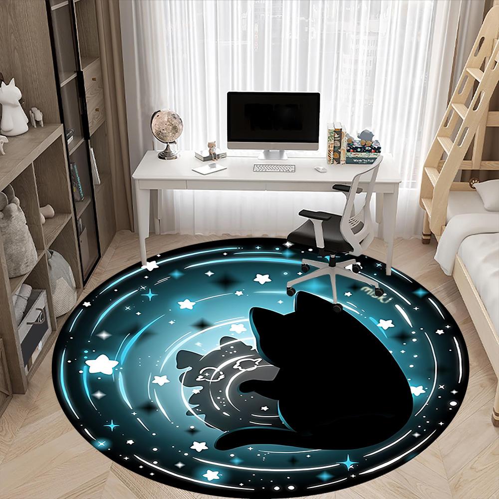 1 Stück Katze Galaxie Büro Runder Teppich, Unter Bürostühlen Schlafzimmer Wohnzimmer Heimdekoration, Raumdeko