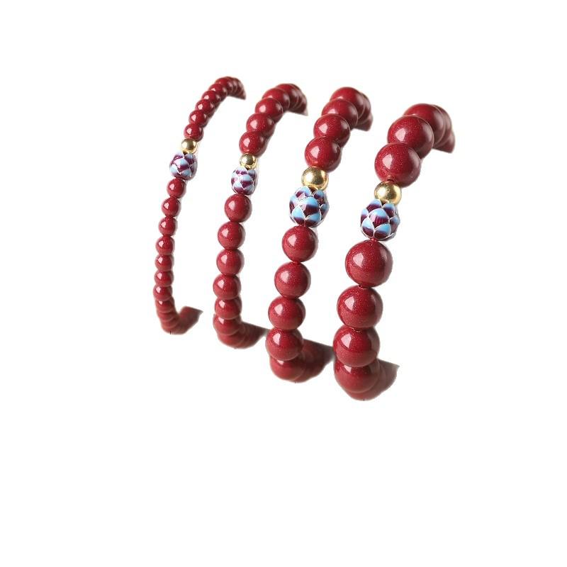 Pulsera de Hilo Natural de Cinabrio de la Montaña Wutai con Cuentas de Loto Calmantes - Pulsera de Arena Dorada Púrpura para Mujeres.