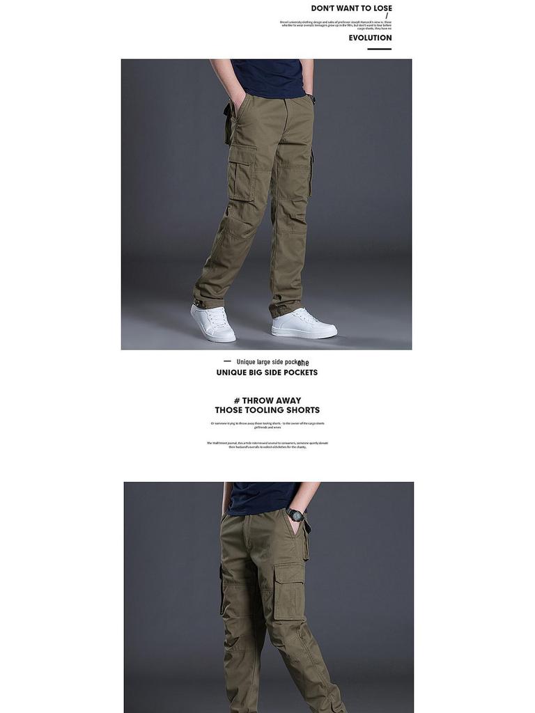 Men's Casual Workwear Pants - Wear-Resistant, Loose-Fit, Straight-Leg with Multi-Pockets for Spring and Autumn