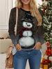 Tops for Women  3D  Christmas Print  Round Neck Long Sleeve T-shirt Fall Casual Slim Pullover Women's Long Sleeve Top