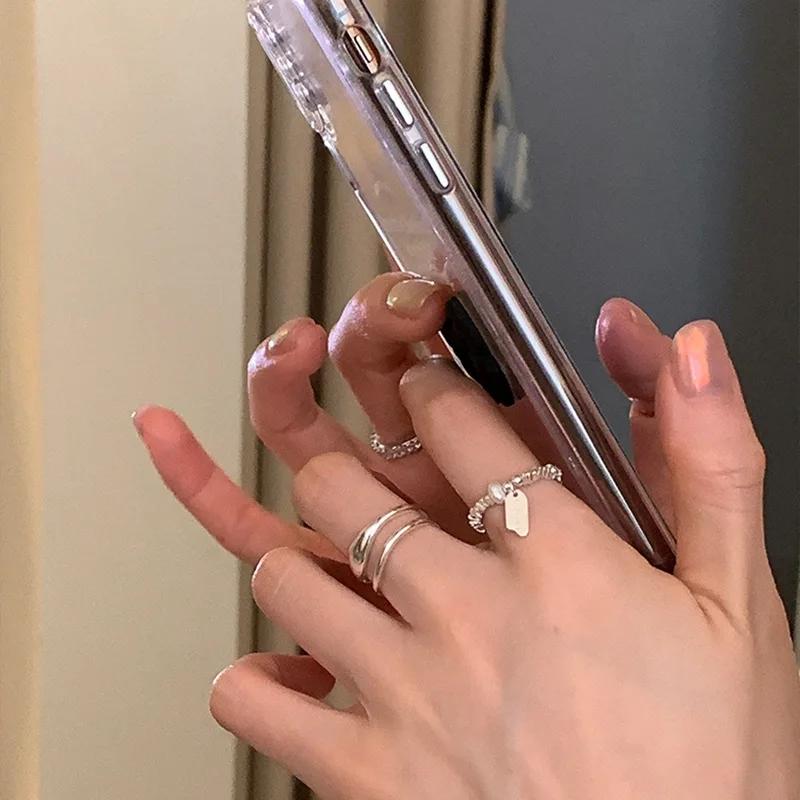 Sliver-Plated Pearls Beading Double Layer Ring For Women Girl Gift Luck Simple Retro Jewelry