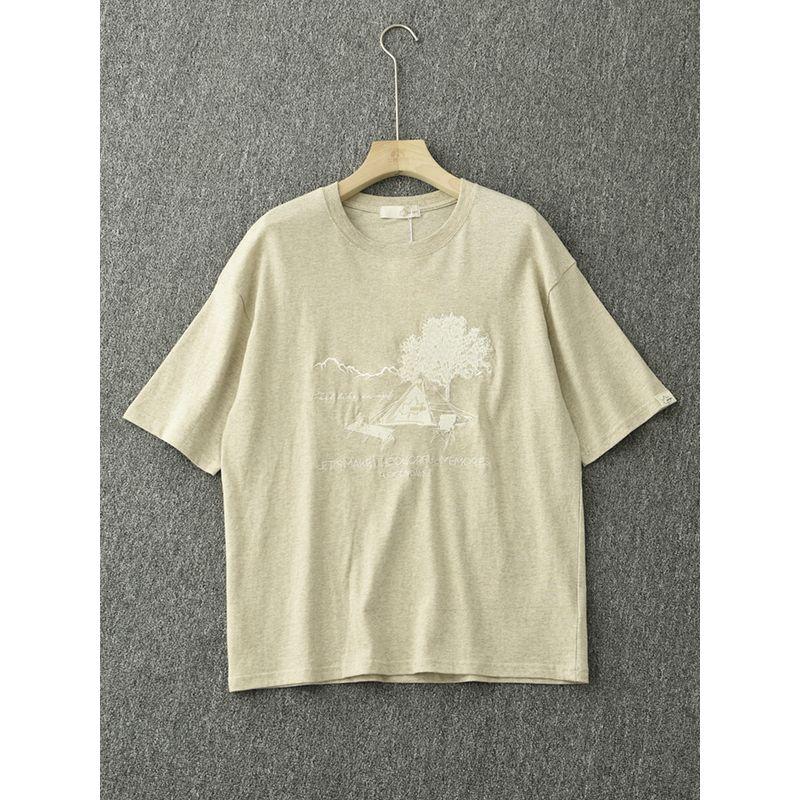 

Японская однотонная футболка из чистого хлопка с вышивкой, с полурукавом, женская, летняя, в стиле унисекс, Rb427, оверсайз, свободная, повседневная, парная, модная Khaki/defective ci L