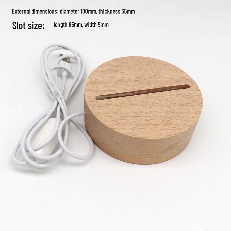 Wooden LED Acrylic Night Light Base - DIY Round Luminous Stand