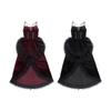 Women Cosplay Dress Dark Style Halloween Party Costume Lace Patchwork Irregular Hem Sleeveless Tight Waist Ruffles Adjustable Wa