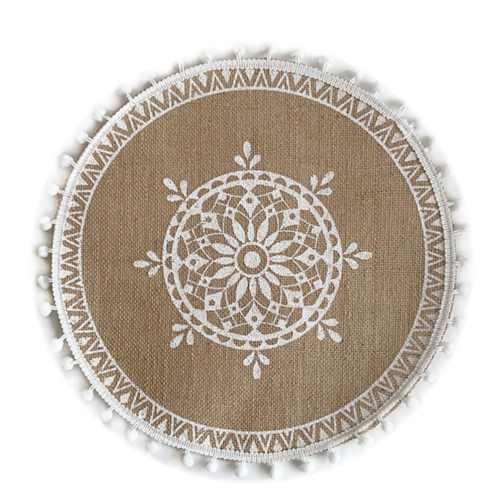 Round Placemat Cotton Place Mats Heat Resistant Anti-Slip Rustic Cloth Table Mats with Tassels for Dining Table Decorations