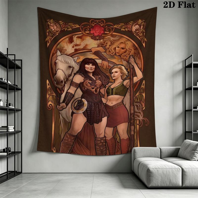 Xena Kriegerin Wandteppich Ästhetischer Wandbehang Bedruckter Stoffdecke Dekorative Wandteppiche für Schlafzimmer Wohnzimmer Heimdekoration