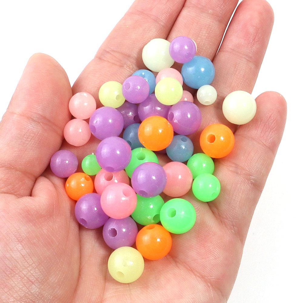 100pcs 6/8/10mm Luminous Acrylic Beads Mixed Color Round Loose Spacer Beads For Jewelry Making DIY Bracelet Necklace Accessories