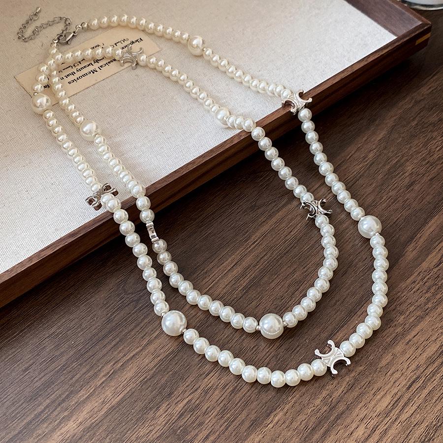 French Retro Pearl Beaded Adjustable Pendant Necklace