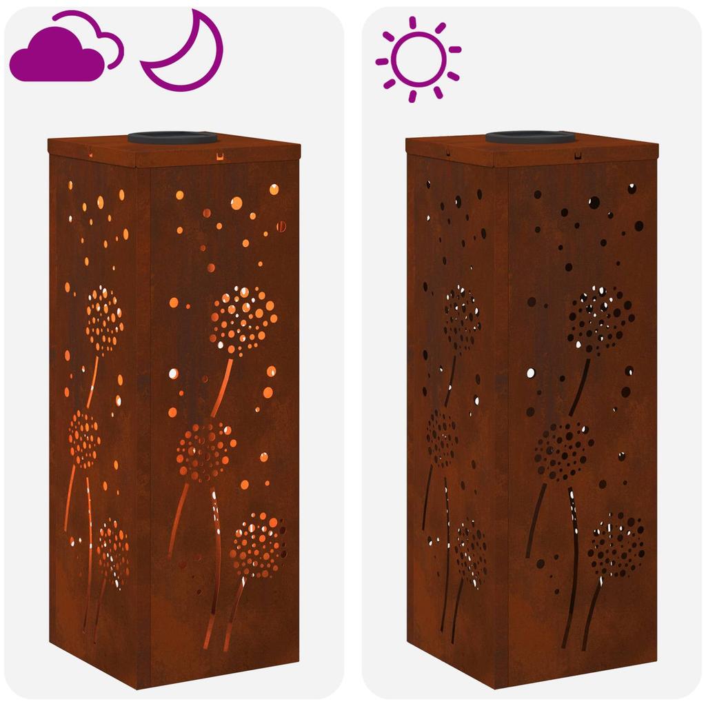 Solar LED Path Light 2 Pcs Rust Colored Weatherproof Steel