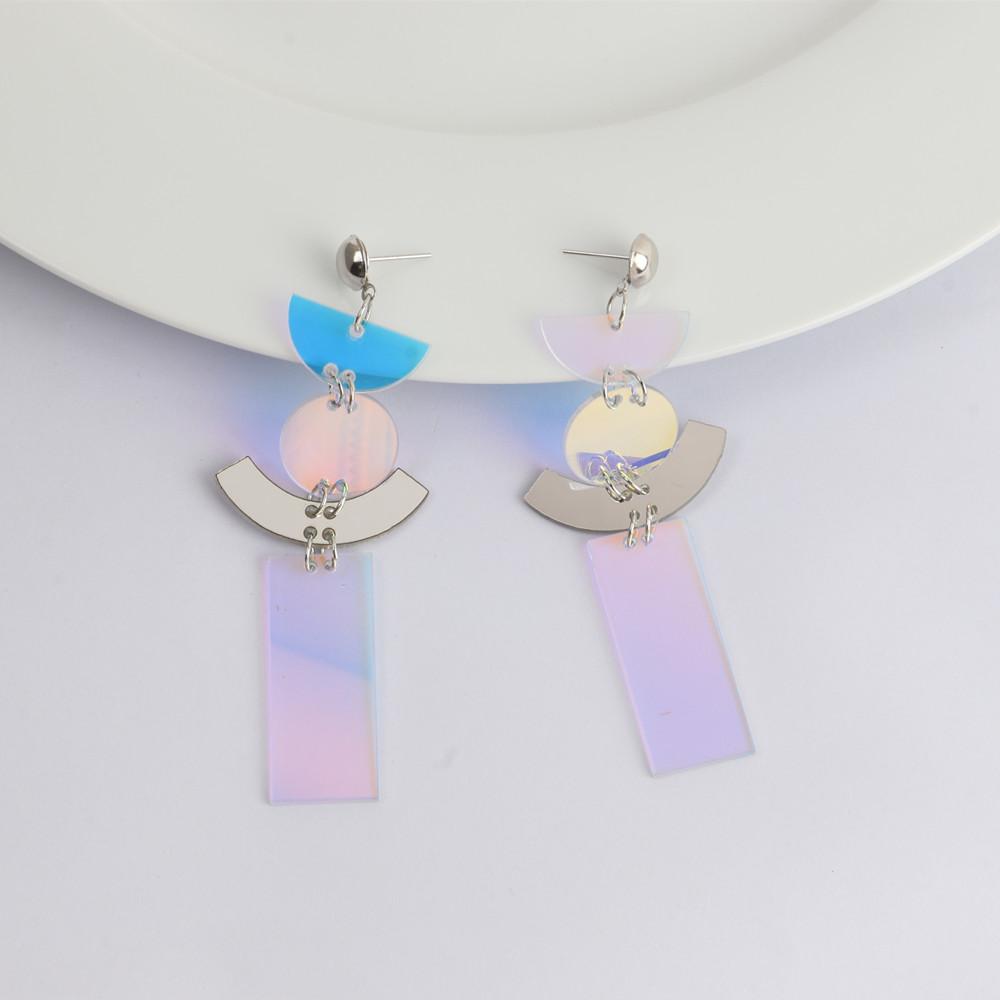 New Laser Colorful Acrylic Long Earrings For Women Girls Geometric Rectangle Round Drop Dangle Earrings Fashion Party Jewelry