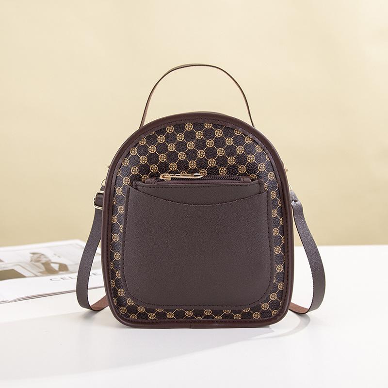 

Рюкзак с ромбовидным принтом в горошек, мини-рюкзак с кошельком для мелочи, модная многофункциональная сумка для мобильного телефона. темно-коричневого