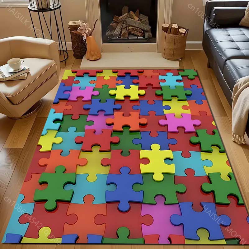 1PC Multicolor Puzzle Pieces Art Print Carpet Living Room Bedroom Bedside Sofa Floor Mat Modern Home Decor Area Rug Kids Room