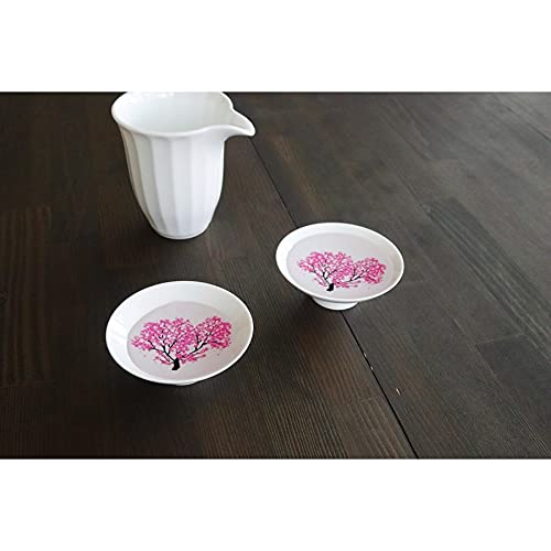 [Authentic Product] Marumo Takagi Ceramics - Enjoy with Temperature - Cherry Blossom in Full Bloom Cooling White Flat Sake Cup Pair Set - Sake Cups, J
