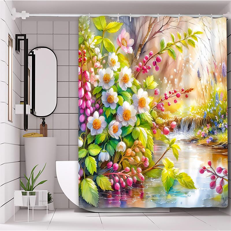 Z kwiatowym wzorem Zasłona Kąpielowa Zasłona Prysznicowa Wodoodporna Z 12 Haczykami Dekoracja Domu Darmowa Wysyłka