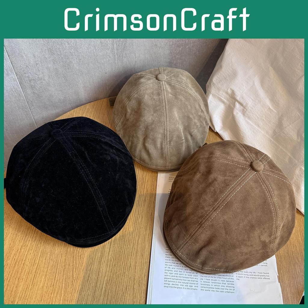 Color Solid Classic Retro Newsboy Cap Suede Material Fall Winter Women