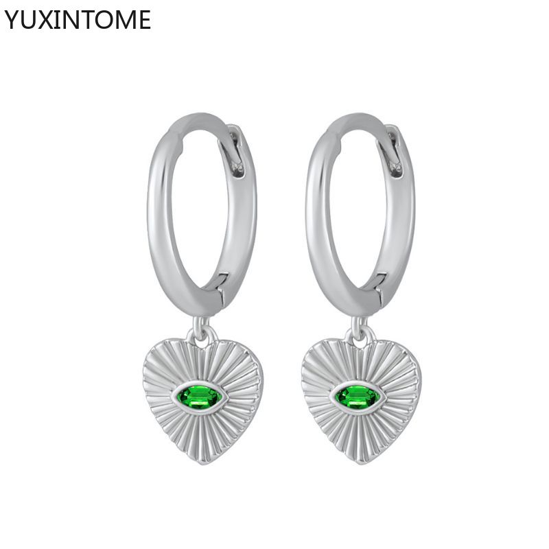 925 Silver Ear Needle Exquisite Heart Pendant Hoop Earrings Fashion Geometric Zircon Stud Earrings Women's Fine Jewelry