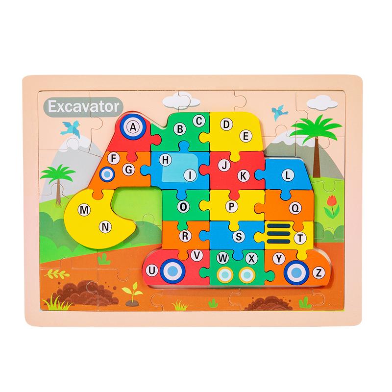 26 Stück Buchstaben Holzpuzzle Lernspielzeug für Kinder, Drei-in-eins Spielweise Holzpuzzle, Pädagogisches Geschenk für Vorschulkinder