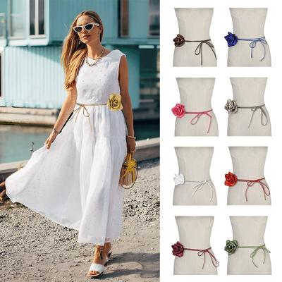 DIY Rose Flower Rope Belts Retro Artistic Woven Waistband Strap  For Skirts Jeans Dress Clothes