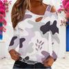 Women Plus Size Asymmetric Cutout Neck Cold Shoulder Long Sleeve Green Black White Printed Top