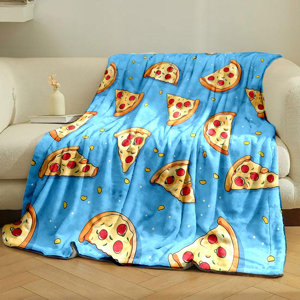 Pizza Slice Pattern on Blue Background print blanket soft and cozy perfect for the living room bed sofa or a nap,gift