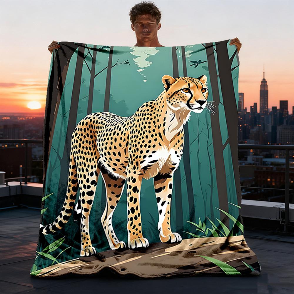 1pc Cheetah Print Throw Blanket Polyester Fiber, Lightweight Flannel, Soft & Warm, All Season Use for Outdoor, Camping Digital Print 75X95CM